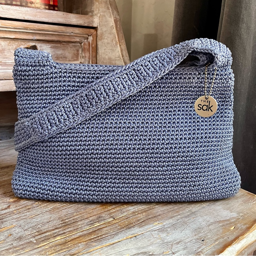 🤍 The Sak Crochet Shoulder / Hand Bag Pale Blue One Strap Boho Festival